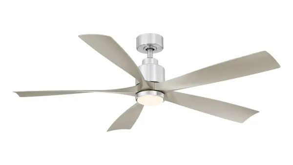 The Kwint combines powerful airflow with energy efficiency, featuring a variable speed DC motor and integrated LED light with adjustable color temperature. Damp-rated for versatile indoor/outdoor use.