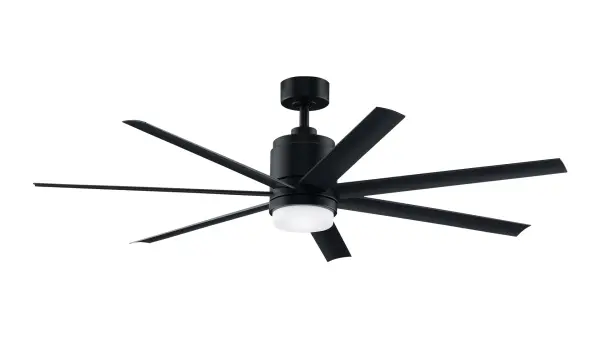 The Blitz delivers exceptional airflow at 6764 CFM with ultra-efficient 38W DC motor operation. Features 7 blades, variable speed control, reversible operation, and integrated 18W LED lighting. Damp-rated for versatile indoor/outdoor use.
