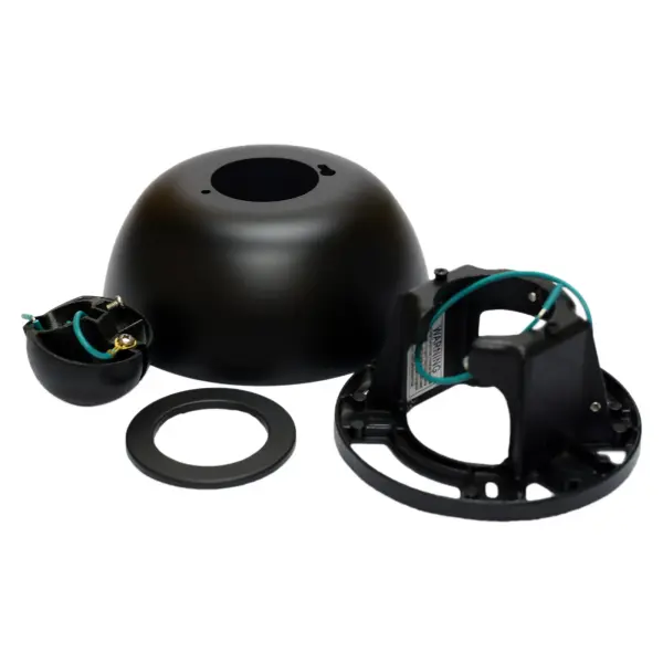 The Fanimation Sloped-Ceiling Kit includes a hanger bracket, hanger ball, ceiling canopy, canopy screw cover and mounting hardware. Allows for installation on ceilings with a slope up to 42 degrees and can be used with 1 Inch diameter downrods of any length. Multiple finish options available.