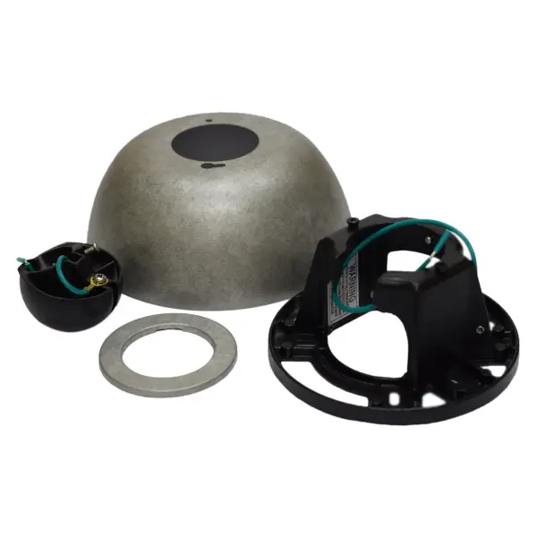 The Fanimation Sloped-Ceiling Kit includes a hanger bracket, hanger ball, ceiling canopy, canopy screw cover and mounting hardware. Allows for installation on ceilings with a slope up to 42 degrees and can be used with 1 Inch diameter downrods of any length. Multiple finish options available. Collection: Accessory Finish: Galvanized Notes: Includes hanger bracket, hanger ball, ceiling canopy, canopy screw cover and mounting hardwareAllows for ceiling slope up to 42 degreesFor use with any length downrodMultiple finishes available1 Year Warranty Width: 6.50" Height: 2.58" Length: 6.50" Weight: 2.18 lb Voltage: 120.00 V Country of Origin: China Safety Listing: Damp Safety Rating: Damp Manufacturer Warranty: 1 Year Warranty Spec Sheet