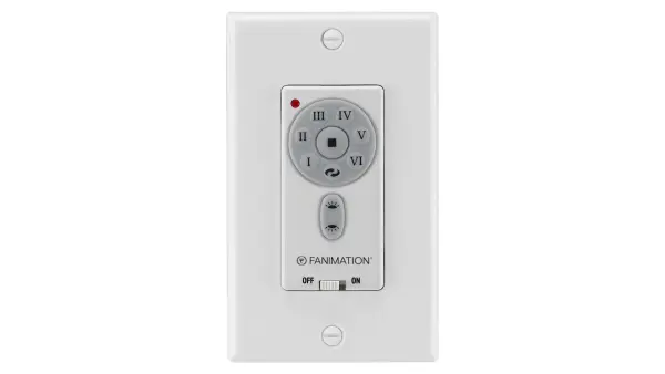 Professional-grade wall control offering precise 6-speed fan control, reversible motor operation, and independent uplight/downlight management. Ideal for modern DC motor ceiling fans requiring sophisticated control.