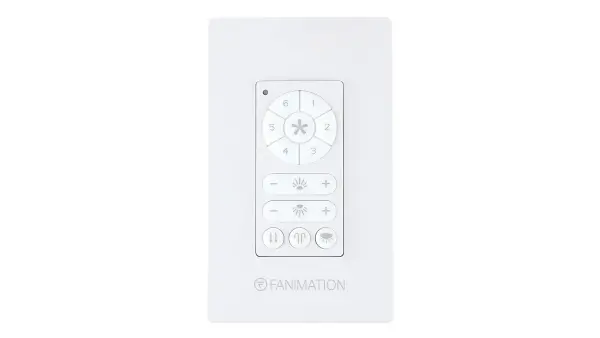 Sophisticated wall control offering 6-speed fan operation, dual light control with dimming, and 5 color temperature settings. Features reverse function and works seamlessly with TorchAire DC reversible fans.
