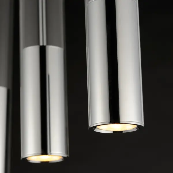 The Torch Linear Pendant combines industrial-inspired machined aluminum tubes with clear glass overlays for a sophisticated contemporary look. Four recessed LED GU10 bulbs provide excellent directional task lighting. - alternate view