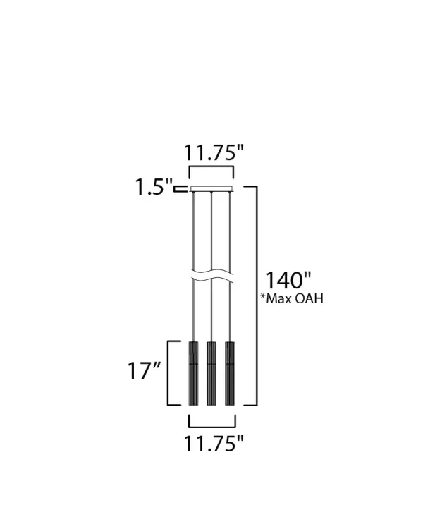 Reeds 3-Light LED Multi-Light Pendant in Matte Black - Image 5