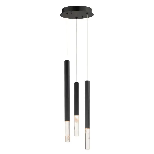 The Diaphane pendant showcases naturally translucent rock crystal blocks in hexagonal aluminum tubes, creating a stunning display of refracted light. Each stone's unique translucency ensures no two fixtures are identical, offering artisanal character with modern LED efficiency.