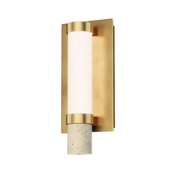 This minimalist wall sconce combines natural travertine stone columns with integrated LED tubes and gold-plated accents. The organic stone paired with modern LED technology creates a perfect neutral fixture for spaces seeking natural elements.