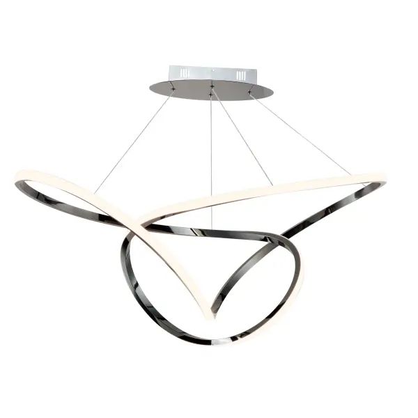 The Perpetual pendant transforms lighting into art with its continuous curved lines in Black Chrome. High-output LED delivers 2540 lumens with warm 3000K light, creating dramatic multi-directional illumination perfect for grand spaces.