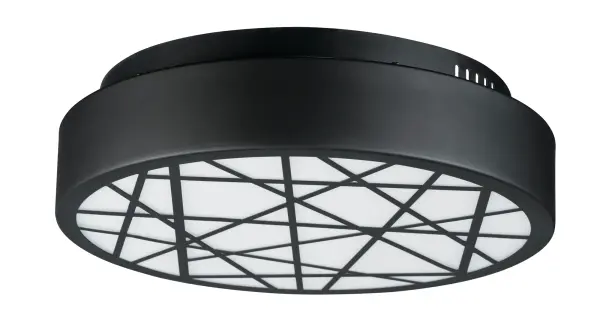 This large-scale LED flush mount delivers impressive 1800-lumen output in a contemporary black finish. The signature Inca pattern on the acrylic diffuser adds visual interest while providing excellent ambient lighting for spacious interiors.