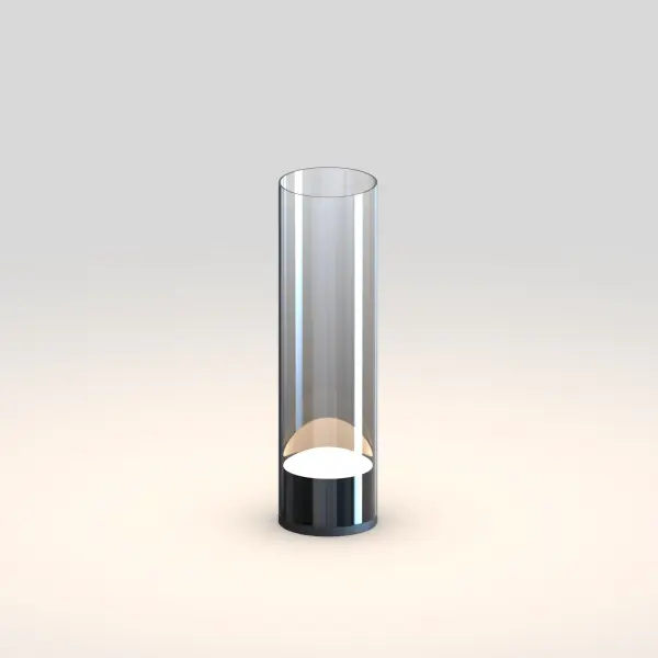 The Highball table lamp delivers futuristic minimalist design with its gradient smoke glass cylinder and polished gunmetal finish. LED technology creates a dynamic mirror effect along the glass length, offering energy-efficient ambient lighting. - alternate view