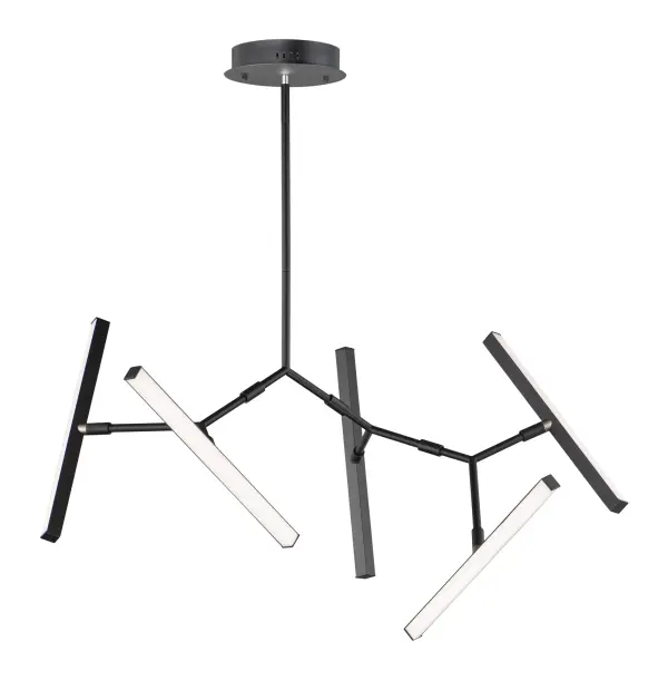 The Robotica pendant combines sculptural design with practical functionality. Its articulating arms rotate and pivot to direct light exactly where needed, while V-shaped acrylic diffusers create dramatic bi-directional illumination.