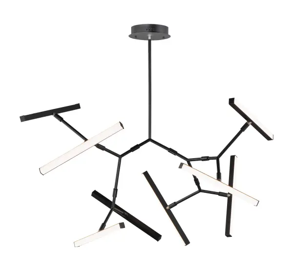 The Robotica pendant combines form and function with rotating, pivoting arms that direct light exactly where needed. Its dramatic black finish and V-shaped acrylic diffusers create striking visual interest while delivering 3920 lumens of warm LED light.