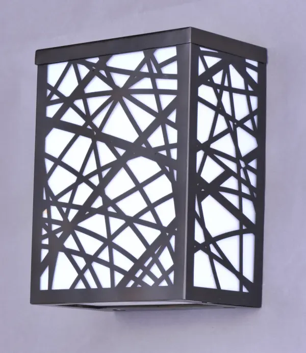 The Inca LED Wall Sconce combines modern aesthetics with functional outdoor lighting. Its precision laser-cut metal sheath creates captivating light patterns while protecting the crystal interior, delivering 640 lumens of warm 3000K light. - alternate view