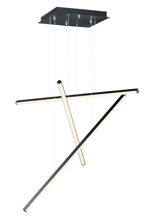 The Hover Multi-Light Pendant features minimalist aluminum batons with V-shaped acrylic diffusers that create a wider beam of light. Its modular design allows for creative arrangements to form unique sculptural compositions.