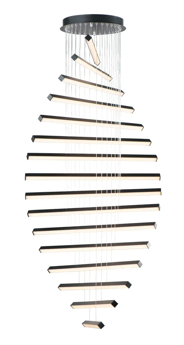 The Hover pendant transforms lighting into art with 16 minimalist aluminum batons that can be arranged in countless configurations. V-shaped acrylic diffusers provide wide, even illumination while the modular design lets you create a unique sculptural statement.