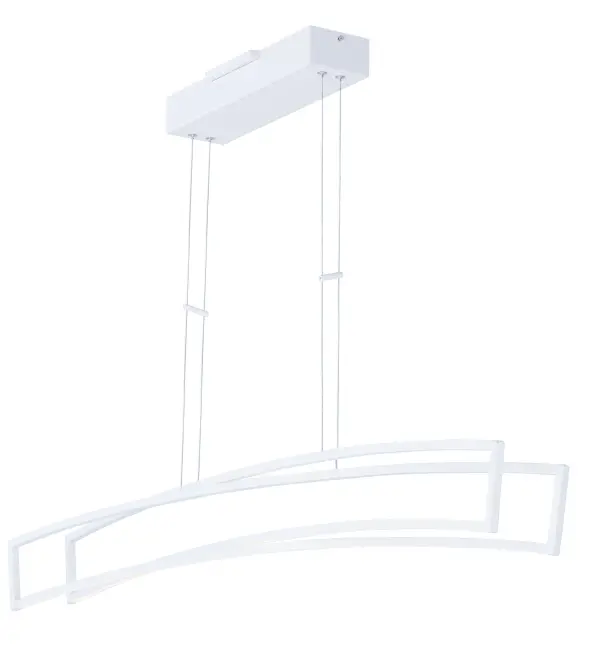 The Phase LED Linear Pendant features an architectural design with intersecting bands in clean Matte White. High-output LED technology delivers 2940 lumens of warm 3000K light, making it both a functional task light and decorative statement piece.