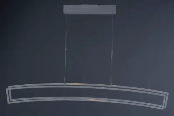 The Phase LED Linear Pendant features an architectural design with intersecting bands in clean Matte White. High-output LED technology delivers 2940 lumens of warm 3000K light, making it both a functional task light and decorative statement piece. - alternate view