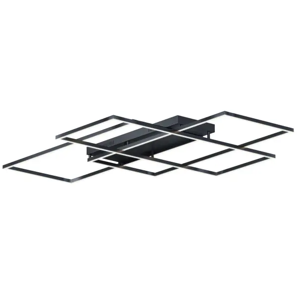 The Traverse LED Flush Mount features a striking geometric design with layered squares creating an architectural lighting sculpture. High-power 7200-lumen LED provides bright, even illumination ideal for large spaces.