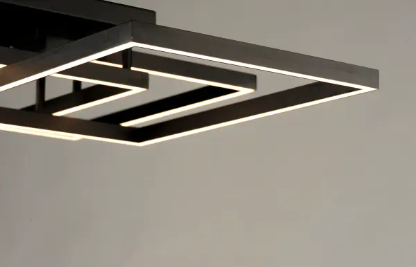 The Traverse LED Flush Mount features a striking geometric design with layered squares creating an architectural lighting sculpture. High-power 7200-lumen LED provides bright, even illumination ideal for large spaces. - alternate view