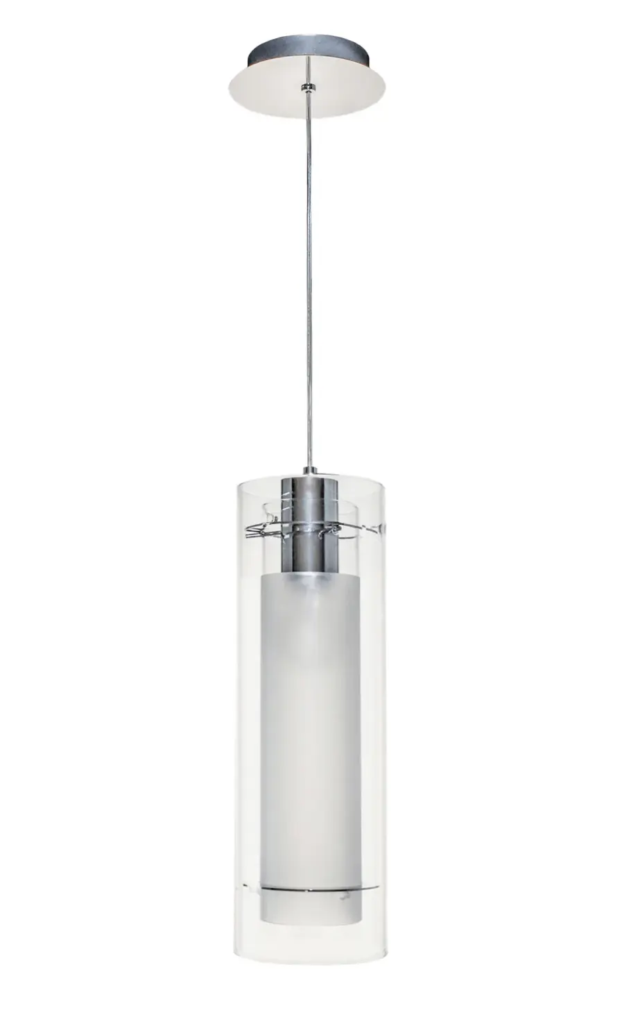 Sleek Contemporary Glass Pendant with Chrome Accents - Image 1