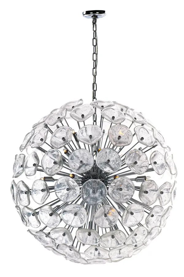 The Fiori pendant combines historic Murano glass craftsmanship with contemporary design. Its 28 hand-formed crystal petals create a floral sphere that delivers exceptional light and visual impact in any upscale space.
