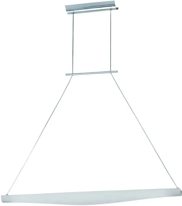 The Krisp Linear Pendant delivers bright, efficient fluorescent lighting in a minimalist package. Its white acrylic shade and polished chrome hardware create a clean aesthetic perfect for modern spaces.