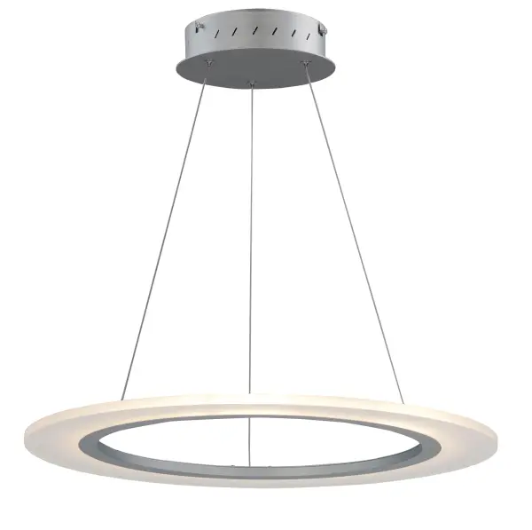 The Saturn II LED Pendant features distinctive metal rings supporting horizontal acrylic diffusers that create a sophisticated glow. Perfect for contemporary entryways and foyers seeking architectural interest with energy-efficient LED technology.