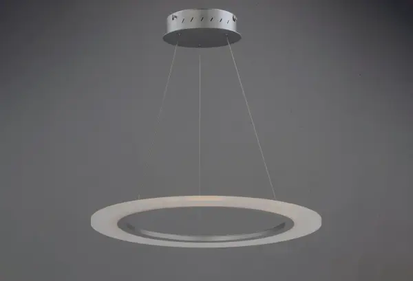The Saturn II LED Pendant features distinctive metal rings supporting horizontal acrylic diffusers that create a sophisticated glow. Perfect for contemporary entryways and foyers seeking architectural interest with energy-efficient LED technology. - alternate view