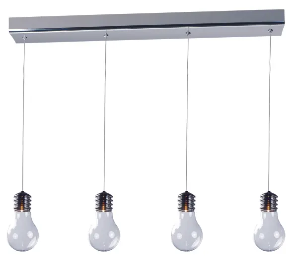 The Edison Linear Pendant brings vintage industrial charm with modern refinement. Four clear glass bulbs with mirror chrome caps create a striking focal point, perfect for kitchen islands and dining areas.