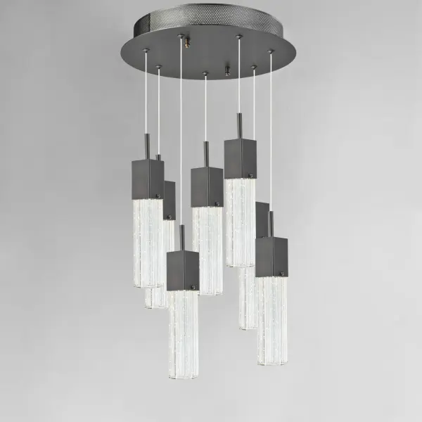 The Fizz III combines contemporary bubble glass cubes with etched linear details for a sophisticated lighting statement. High-output LEDs illuminate the effervescent glass design, creating visual interest perfect for modern dining and entertaining spaces. - alternate view