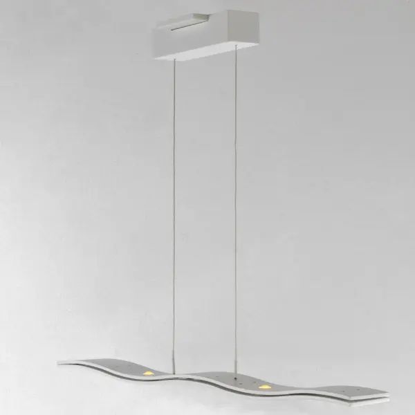 The Roller Linear Pendant features a unique wave-form design in matte white aluminum with powerful COB LEDs providing both downlight and dramatic uplight. Perfect for modern kitchens and dining spaces seeking architectural interest. - alternate view