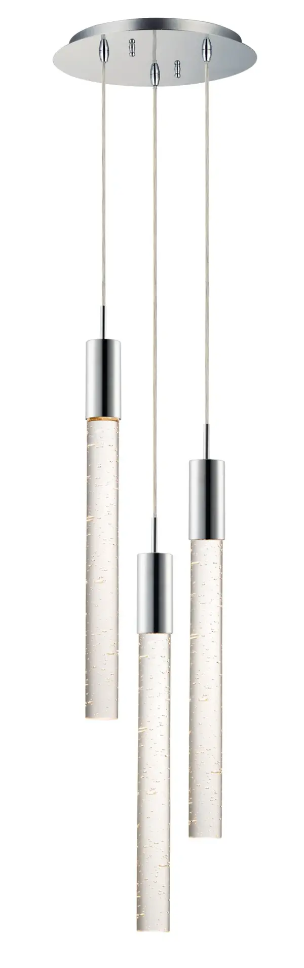 The Big Fizz brings contemporary elegance with its clear bubble glass fonts and polished chrome hardware. Integrated LED modules provide excellent color rendering while the clean, screw-free design maintains a refined aesthetic.