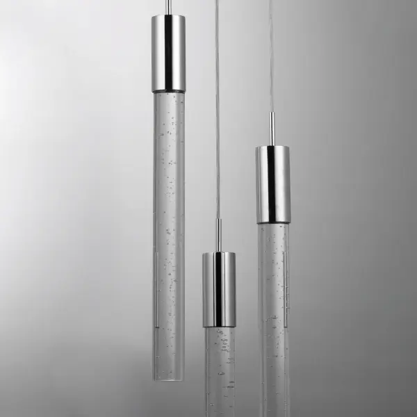 The Big Fizz brings contemporary elegance with its clear bubble glass fonts and polished chrome hardware. Integrated LED modules provide excellent color rendering while the clean, screw-free design maintains a refined aesthetic. - alternate view