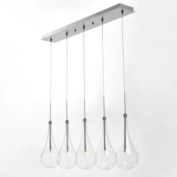 The Larmes LED Linear Pendant combines modern aesthetics with energy-efficient LED technology. Its extended clear glass profile and polished chrome finish create a sophisticated look perfect for contemporary spaces. - alternate view