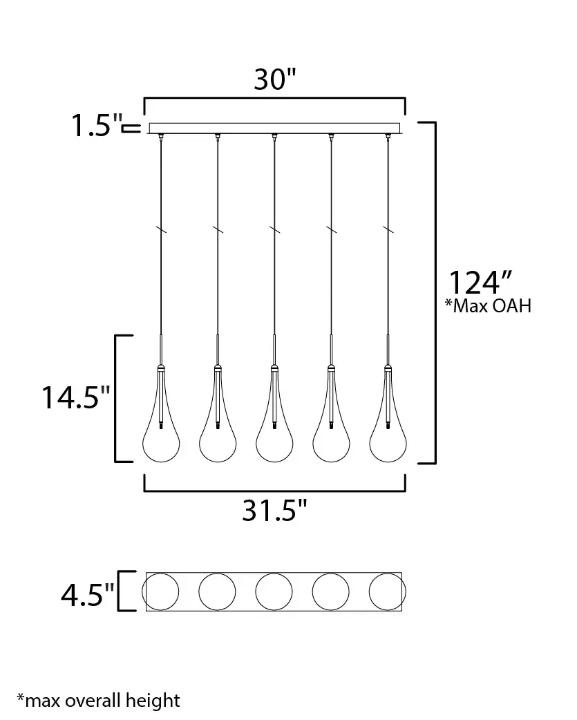 Larmes LED 5-Light Linear Pendant in Polished Chrome - Image 5