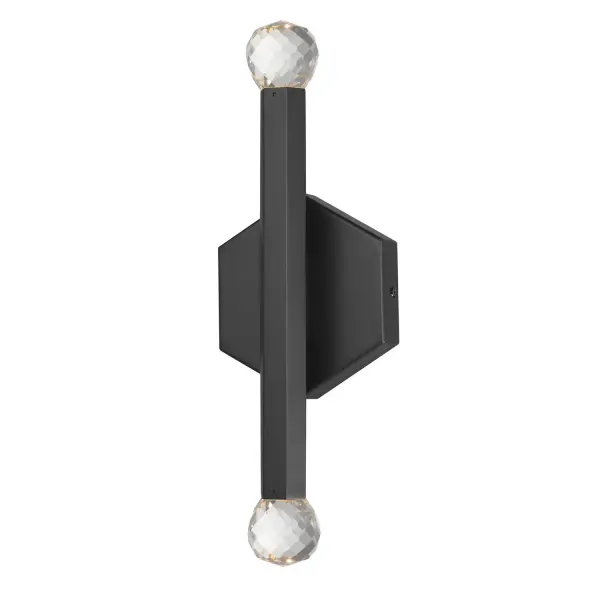 Collection: Allumettes Finish: Black Glass: Clear Crystal Width: 5.00" Height: 15.75" Length: 15.75" Weight: 3.00 lb Extension from Wall: 3.50" Wire: 8" Canopy: 6"x5" Bulbs Included Number of Bulbs: 2 Maximum Wattage: 3.00 W Bulb Base: PCB Integrated Light Source: LED Light Output: 320.00 lm Color Temperature: 3000 K CRI: 90 Rated Average Life: 30000 Voltage: 120.00 V Material: Steel, Crystal Safety Listing: cETLus ADA LED Manufacturer Warranty: 3 Spec Sheet