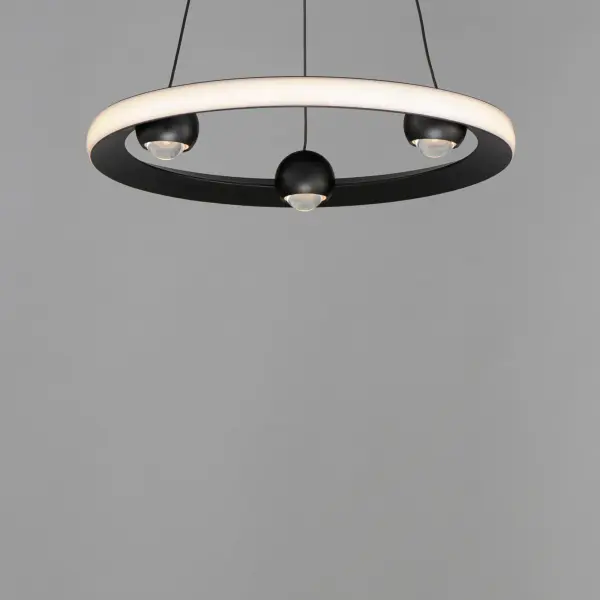 The Nodes Ring Pendant reimagines the modern LED ring with illuminated spherical nodes that provide both ambient and task lighting. Its CCT selectable feature offers 5 color temperature options, making it versatile for any space. - alternate view