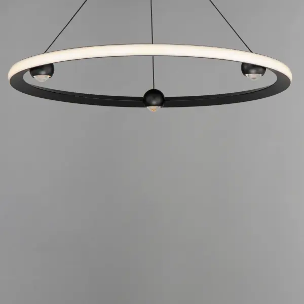 The Nodes Ring Pendant reimagines the modern LED ring with illuminated sphere nodes that provide both ambient and task lighting. CCT selectable technology offers 5 color temperature options, while JA8 Title 24 compliance and high efficiency make it ideal for residential and commercial projects. - alternate view