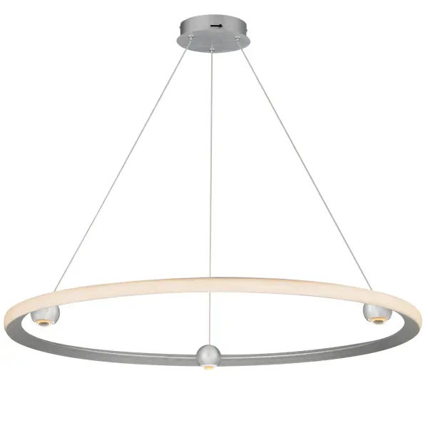 The Nodes Ring Pendant reimagines the modern LED ring with illuminated spheres that provide both ambient and task lighting. Its CCT selectable feature offers 5 color temperature options, while high-efficiency LED technology delivers 3500 lumens at 50 watts.
