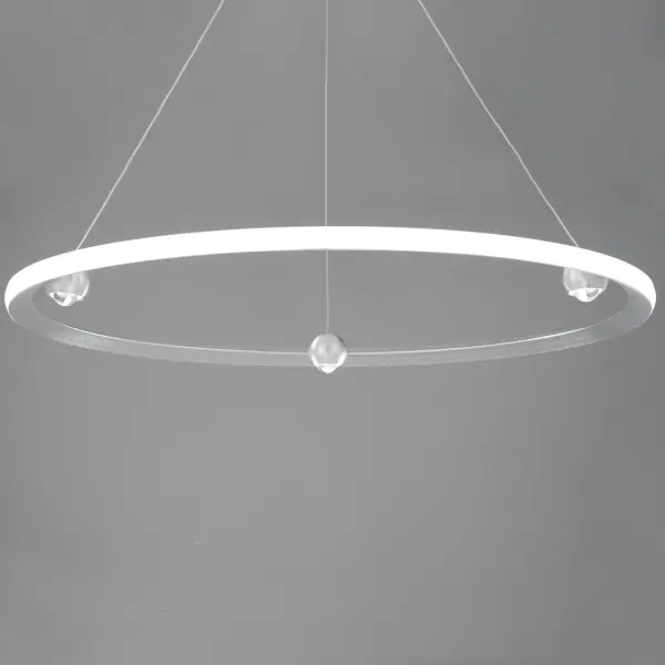 The Nodes Ring Pendant reimagines the modern LED ring with illuminated spheres that provide both ambient and task lighting. Its CCT selectable feature offers 5 color temperature options, while high-efficiency LED technology delivers 3500 lumens at 50 watts. - alternate view