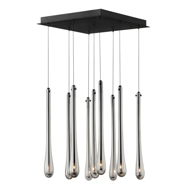 The Stillo collection elevates the classic teardrop pendant with hand-blown elongated glass shades and integrated LED technology. Nine lights create dramatic visual impact while energy-efficient G4 LEDs provide warm illumination.