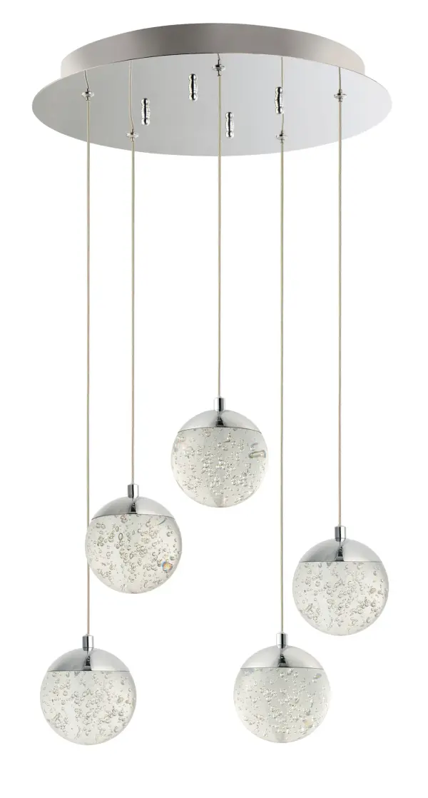 The Orb II elevates the original design with integrated LED technology and a seamless aesthetic. Clear K9 crystal bubble glass spheres screw directly into polished chrome caps for a hardware-free look that's both elegant and contemporary.