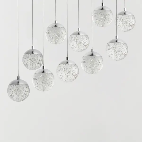 The Orb II combines elegant K9 crystal bubble glass spheres with integrated LED technology in a sleek polished chrome finish. This 10-light pendant delivers 4000 lumens of warm light while maintaining a clean, contemporary aesthetic. - alternate view