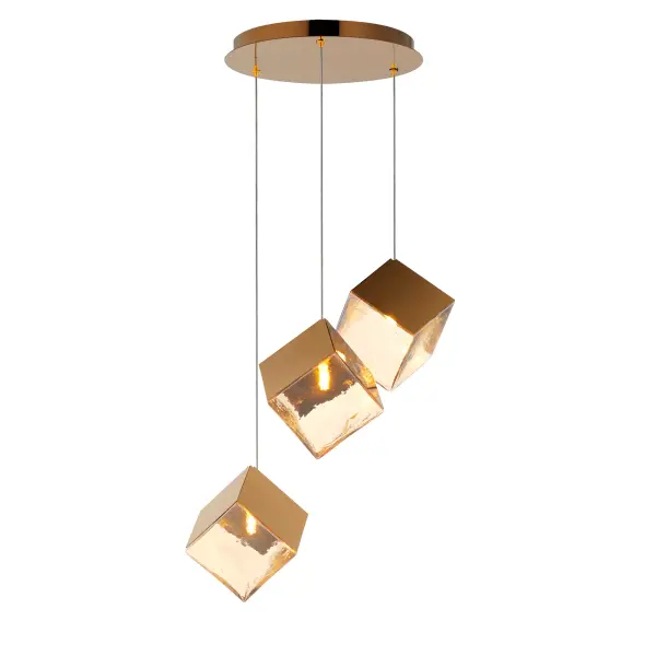 Ice Cube 3-Light LED Multi-Light Pendant in French Gold - Image 1
