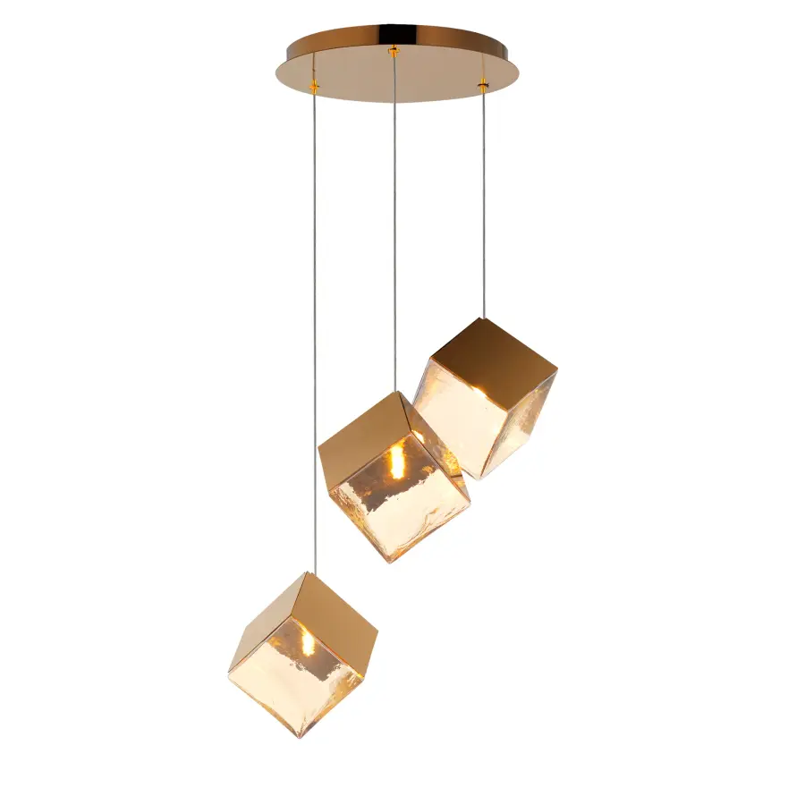 Ice Cube 3-Light LED Multi-Light Pendant in French Gold - Image 1