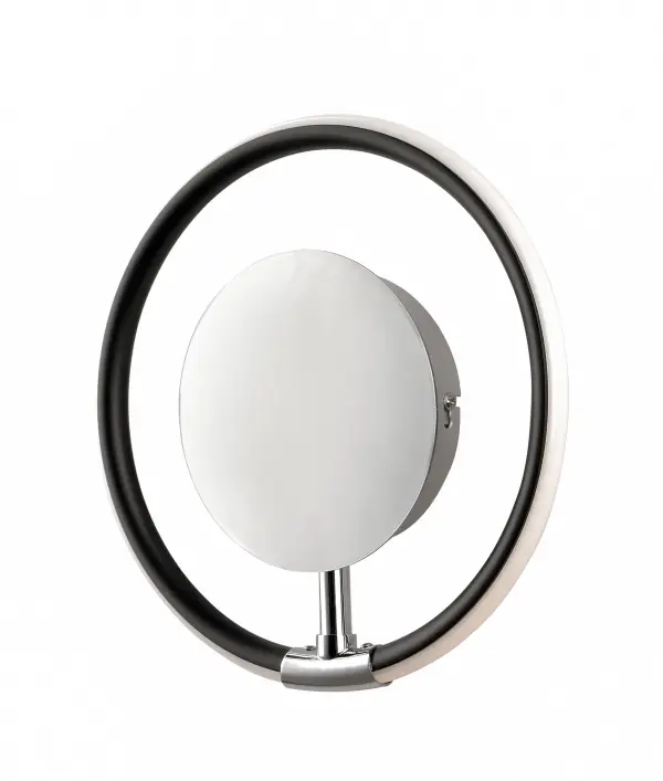 The Ringer LED Wall Sconce features adjustable rings in black with polished chrome accents, creating customizable lighting configurations. Energy-efficient LED strips provide warm 2700K illumination while the contemporary design adds visual interest.