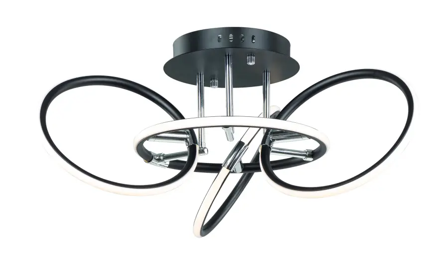 Ringer 4-Light LED Semi Flush Mount in Black with Polished Chrome - Image 1