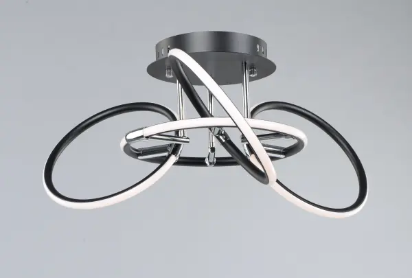 Ringer 4-Light LED Semi Flush Mount in Black with Polished Chrome - Image 2