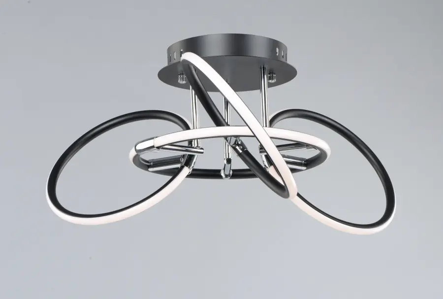 Ringer 4-Light LED Semi Flush Mount in Black with Polished Chrome - Image 2