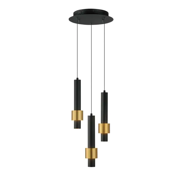 The Reveal pendant combines minimalist tubular forms with sophisticated dual-tone finish and innovative lighting design. Light emanates both downward and through a reveal behind contrasting bands, creating visual interest and functional illumination.