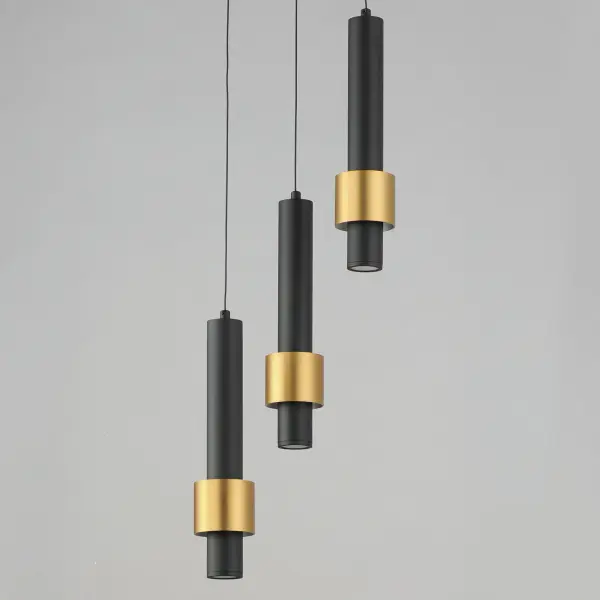The Reveal pendant combines minimalist tubular forms with sophisticated dual-tone finish and innovative lighting design. Light emanates both downward and through a reveal behind contrasting bands, creating visual interest and functional illumination. - alternate view
